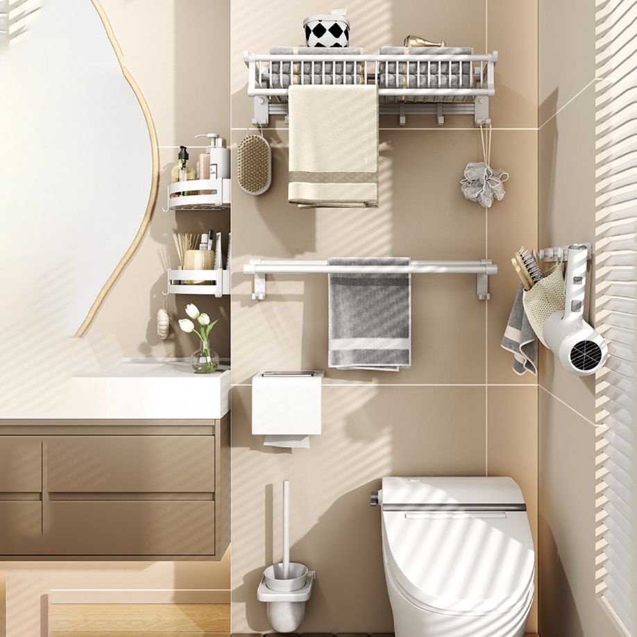 Avtoit | Modern style bathroom accessory set with bathroom shelf/towel rack/toilet brush in white