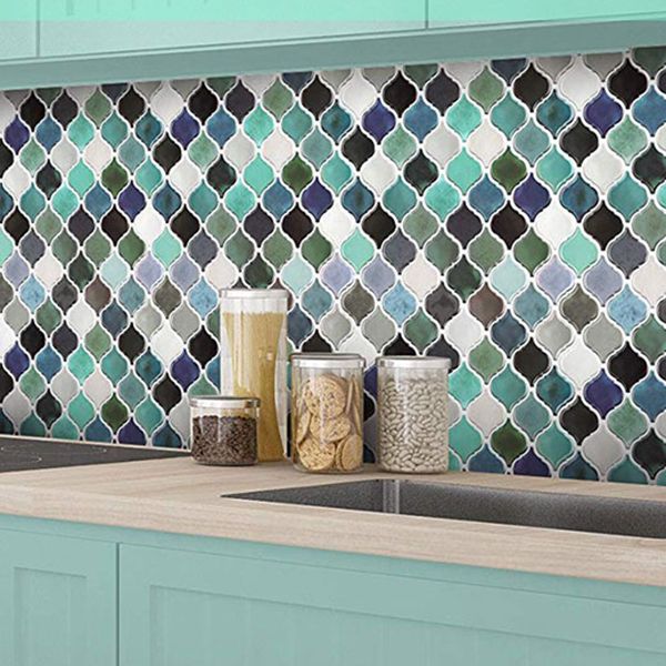 Avtoit | Square Peel & Stick Mosaic Tiles Plastic Arabesque Peel and Stick Wall Tile