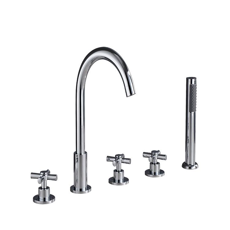 Avtoit | Contemporary Bathroom Faucet Deck Mount Copper Low Arc Swivel Roman Bathtub Faucet Set