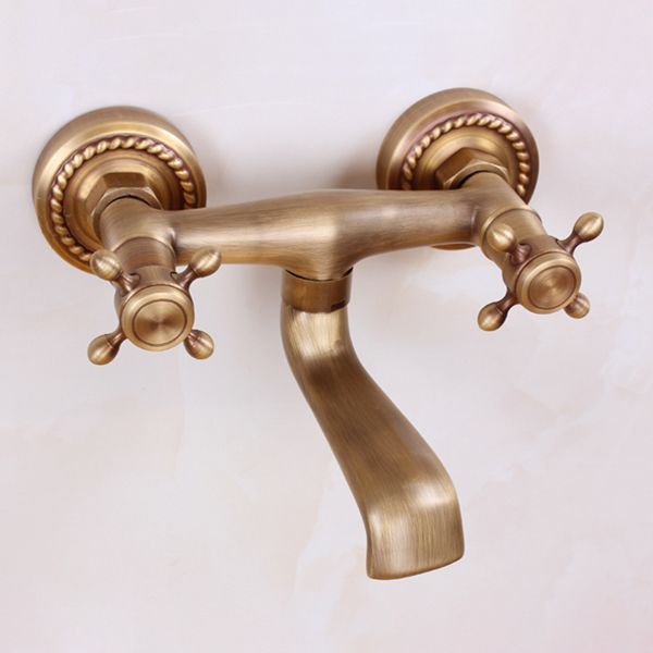 Avtoit | Traditional Wall-Mounted Metal Bathtub Filler Double Handles Waterfall Bathtub Faucet Trim