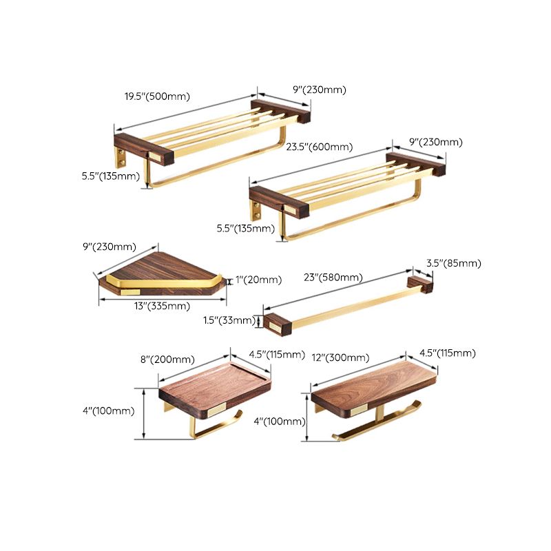 Avtoit | 6-piece walnut bathroom accessory set metal gold bath hardware set