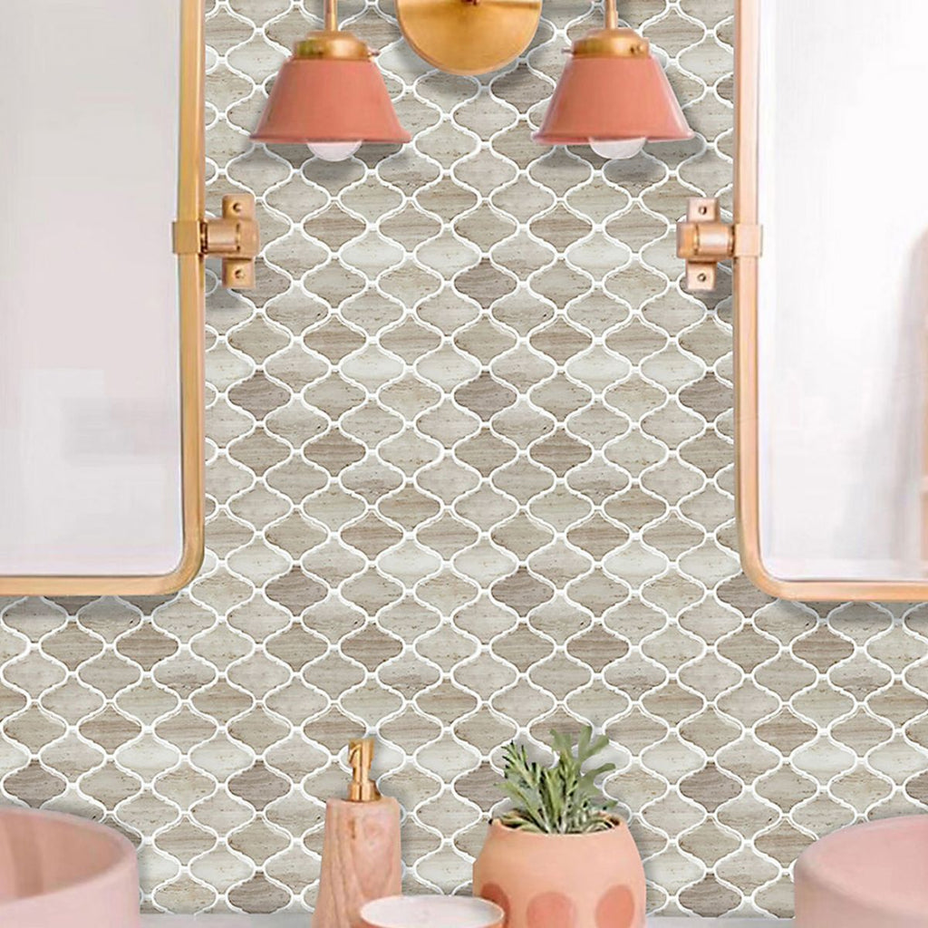 Avtoit | Square Peel & Stick Mosaic Tiles Plastic Arabesque Peel and Stick Wall Tile