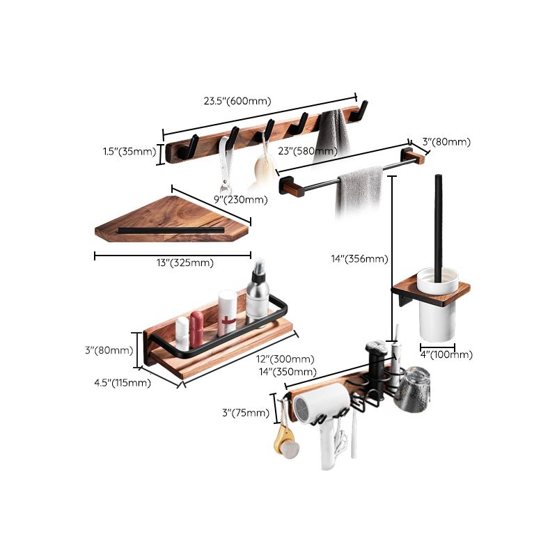 Avtoit | 7-piece bathroom accessory set wood and metal bathroom accessory hardware set