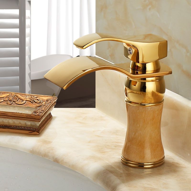 Avtoit | Wall-mounted Copper Roman Bath Faucet Low Arc Roman Bath Faucet Set with Jade