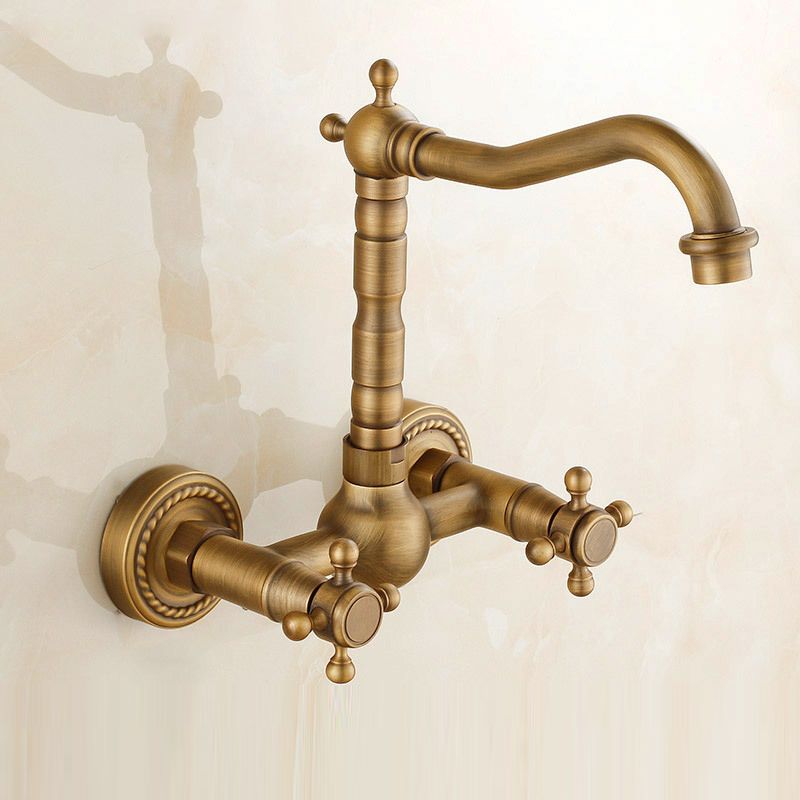 Avtoit | Vintage Bathtub Faucet with Two Cross Handles Made of Pure Copper Wall-Mounted Fixture