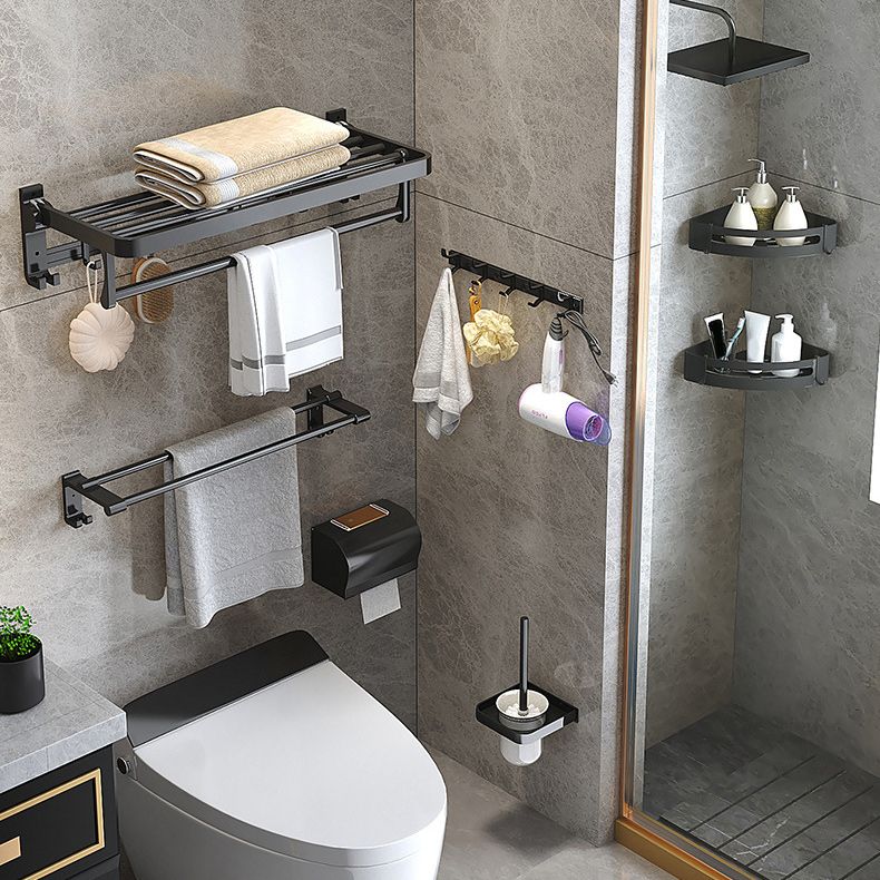 Avtoit | Modern Matte Black Bathroom Accessory Set with Bath Shelf/Towel Hooks/Towel Bar