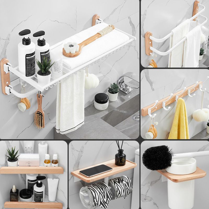 Avtoit | White 7-piece bathroom accessory set wood and metal bath set