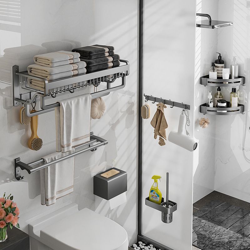 Avtoit | Modern Metal Bath Accessory Set Polished Silver Bath Shelf/Paper Holder/Towel Hook