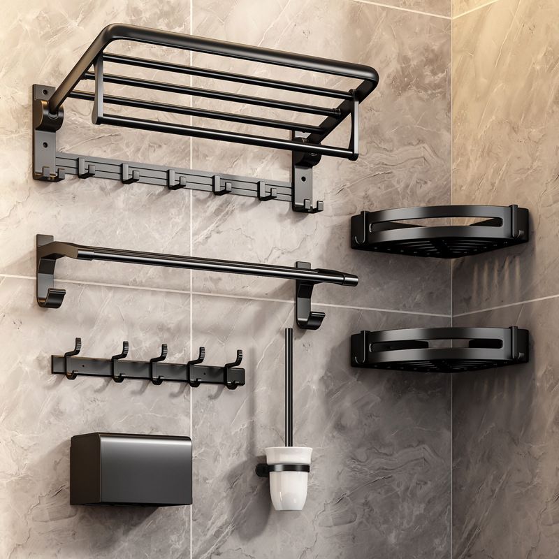 Avtoit | Contemporary Bathroom Accessory Set Matte Black Bathroom Set with Bathrobe Hooks/Towel Bar