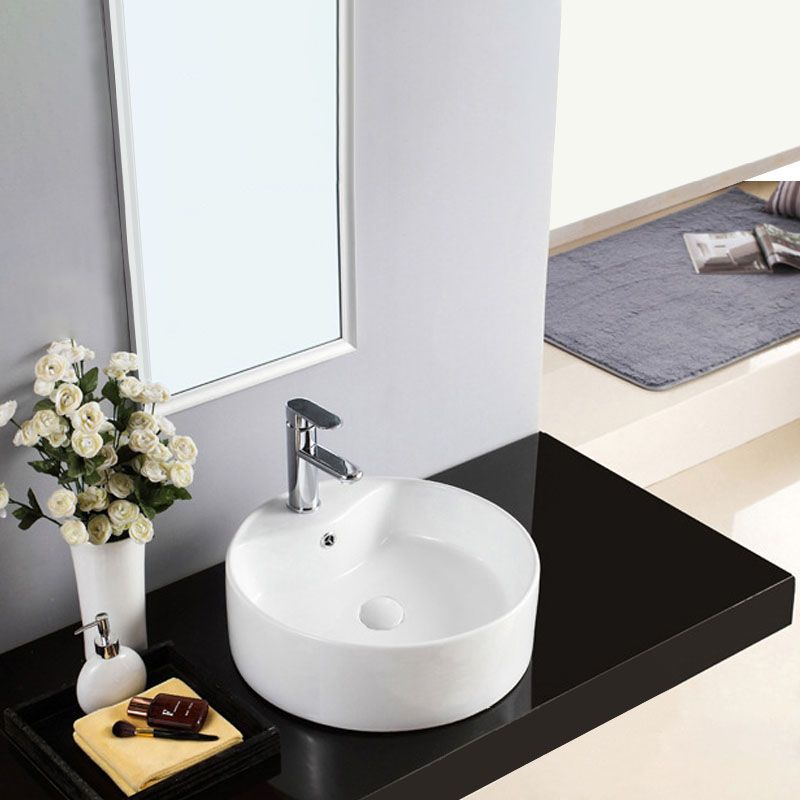 Avtoit | Contemporary Sink Porcelain Water Trough with Round Shape (Faucets Not Included)