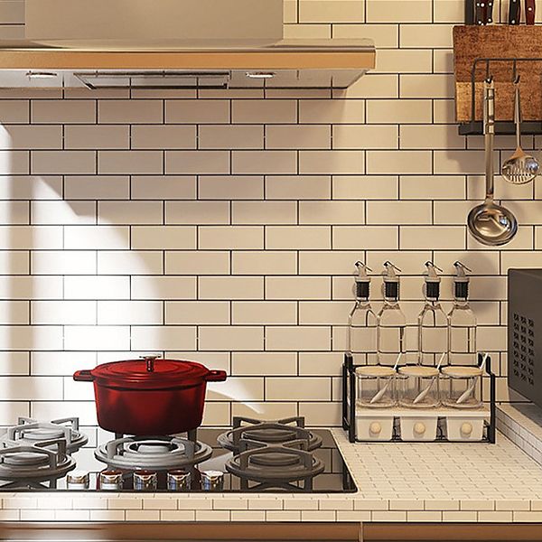 Avtoit | White Peel & Stick Tile Mirror Plastic Grid Wallpaper for Kitchen and Bathroom