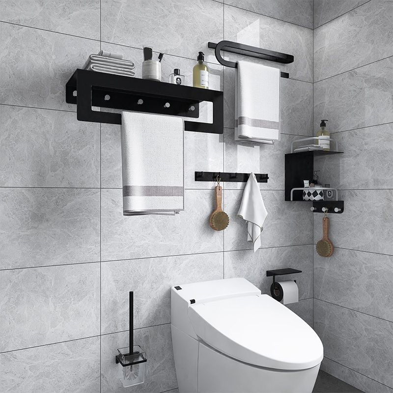 Avtoit | Black 6-piece Bathroom Accessory Set Modern Shower Curtain Rod / Bathrobe Hooks and Towel Bar