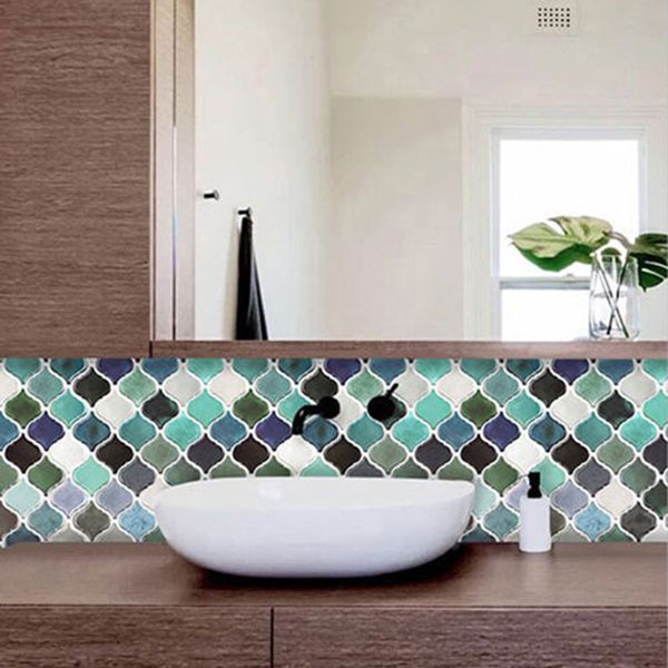 Avtoit | Square Peel & Stick Mosaic Tiles Plastic Arabesque Peel and Stick Wall Tile