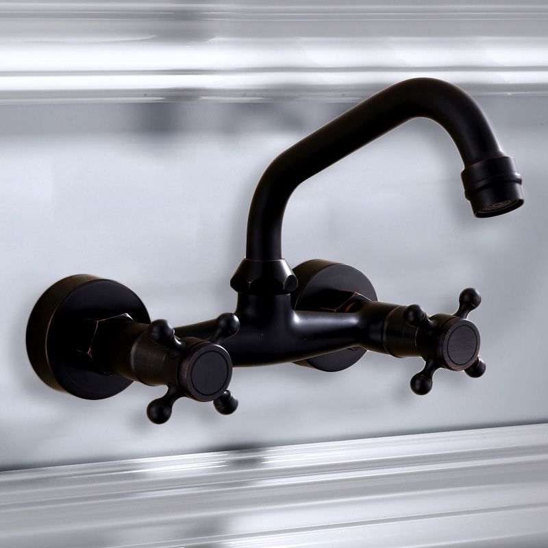 Avtoit | Black Wall-Mounted Bathroom Faucet American Classic Widespread Sink Faucet