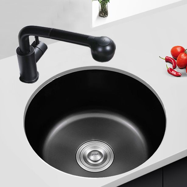 Avtoit | Stainless Steel Round Sink in Black Single Basin Undermount Sink with Basket Strainer