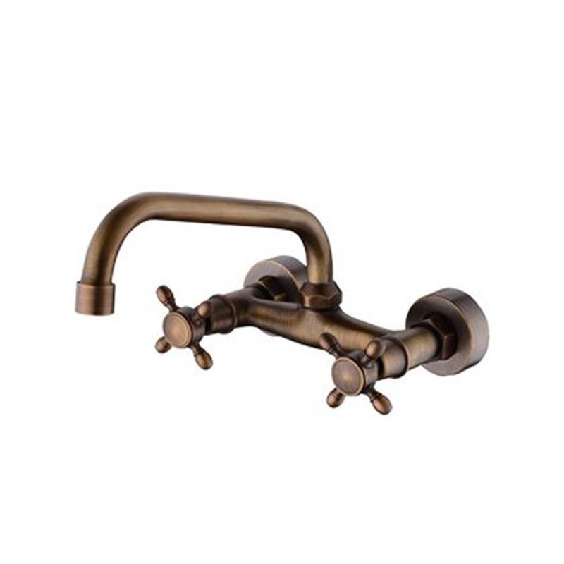 Avtoit | Industrial Bathtub Outlet Trim Wall Mounted Full Copper Dual Cross Handle Low Arc Bathtub Faucet