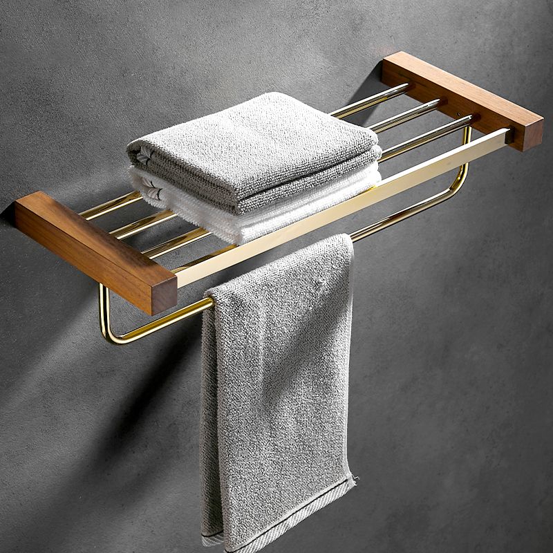 Avtoit | Polished Brass Bathroom Hardware Set Metal & Wood Bathroom Set with Bath Shelf/Towel Bar