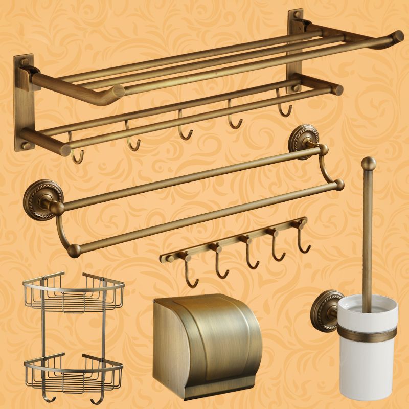 Avtoit | Worn Brass Traditional Bathroom Set with Bath Shelf/Paper Holder & Towel Bar