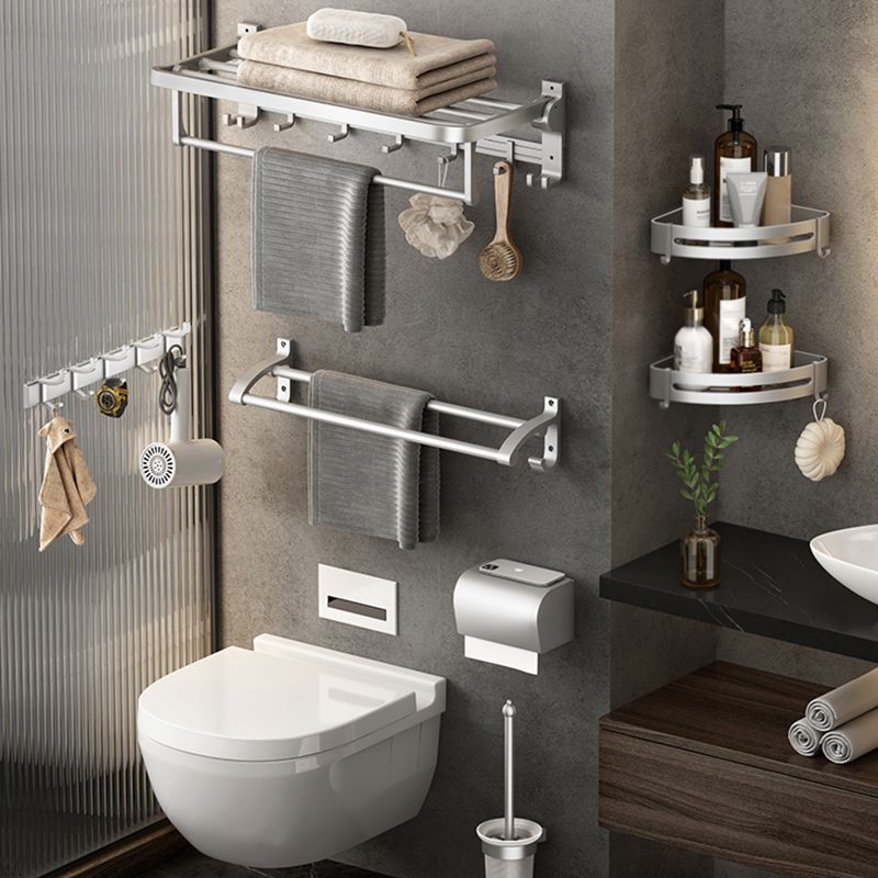 Avtoit | Contemporary Silver Metal Bathroom Fixture Set with Triangle Bathroom Shelf