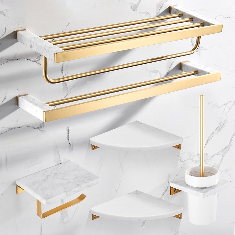 Avtoit | Brushed Brass Bathroom Accessory Set Metal & Marble Bathroom Hardware Set with Bathtub Shelf