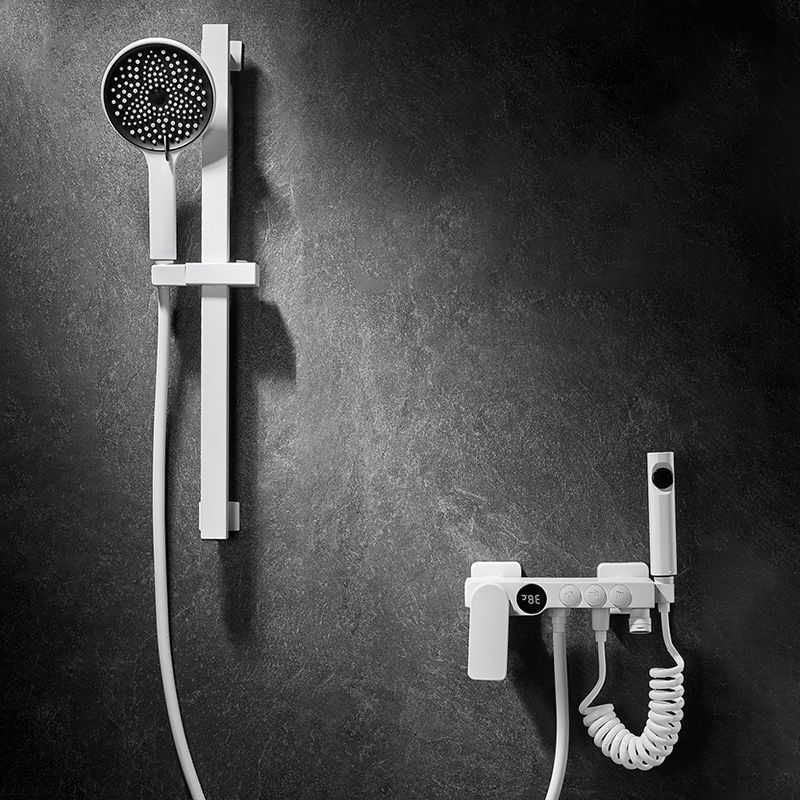 Avtoit | Round Shower Set White Wall Mounted Hand Shower Lever Handle Shower Hose Swiveling Shower Set