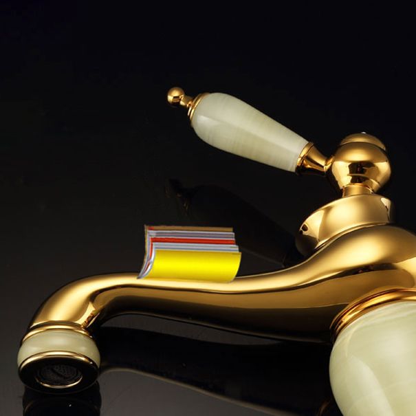 Avtoit | Deck Mounted Copper Tub Faucet Low Arc Roman Tub Faucet Set with Jade