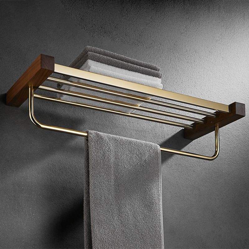 Avtoit | Polished Brass Bathroom Hardware Set Metal & Wood Bathroom Set with Bath Shelf/Towel Bar