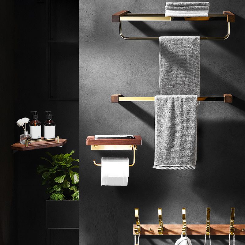 Avtoit | Polished Brass Bathroom Hardware Set Metal & Wood Bathroom Set with Bath Shelf/Towel Bar