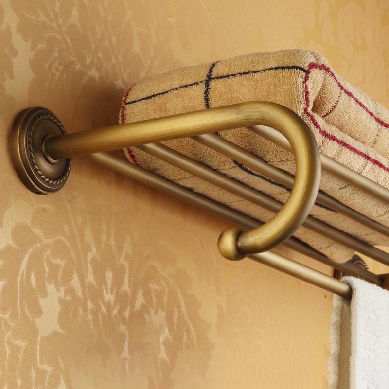 Avtoit | Worn Brass Traditional Bathroom Set with Bath Shelf/Paper Holder & Towel Bar
