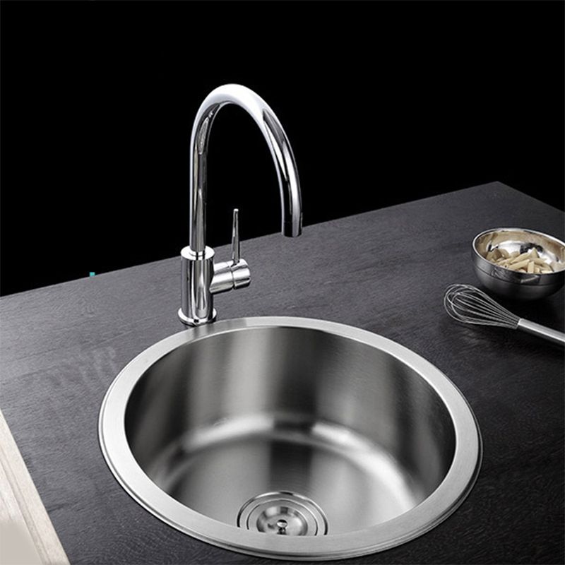 Avtoit | Contemporary Single Basin Kitchen Sink Round Stainless Steel Sink with Drain Strainer Set