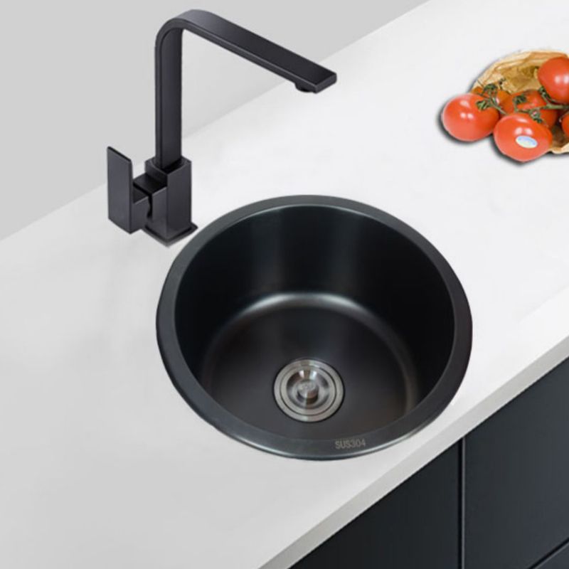 Avtoit | Stainless Steel Round Sink in Black Single Basin Undermount Sink with Basket Strainer