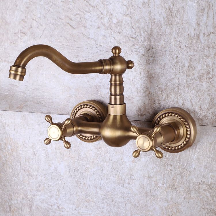 Avtoit | Vintage Bathtub Faucet Two Cross Handle Faucet Solid Copper Wall Mounted Faucet
