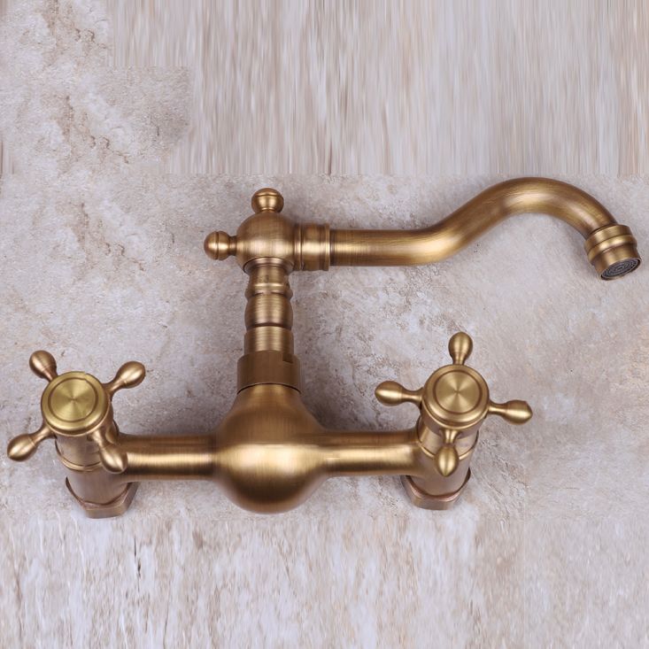 Avtoit | Vintage Bathtub Faucet Two Cross Handle Faucet Solid Copper Wall Mounted Faucet