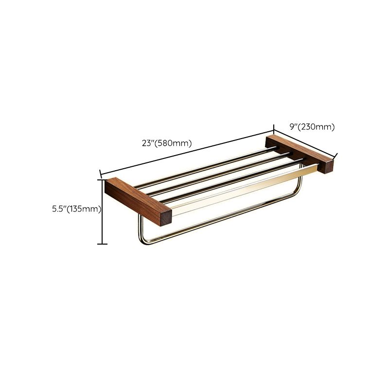 Avtoit | Polished Brass Bathroom Hardware Set Metal & Wood Bathroom Set with Bath Shelf/Towel Bar