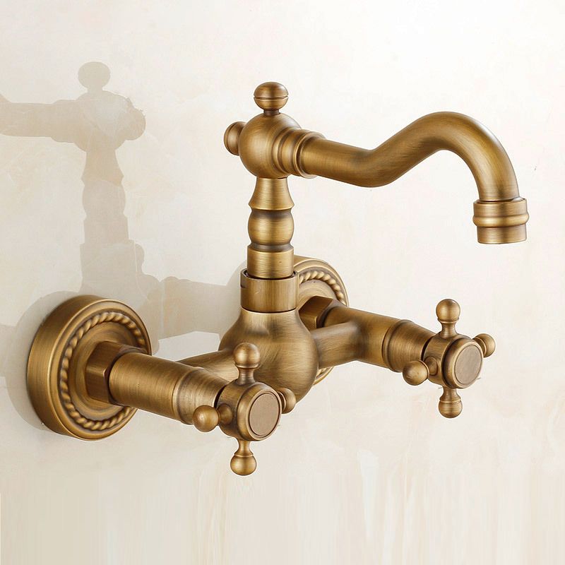 Avtoit | Vintage Bathtub Faucet with Two Cross Handles Made of Pure Copper Wall-Mounted Fixture