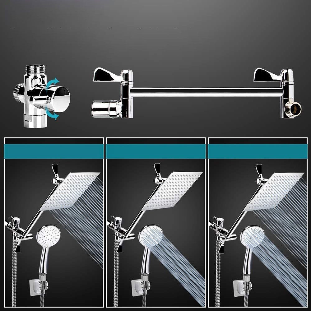Avtoit | Standard Double Shower Set Round Metal Adjustable Spray Pattern Shower Head in Silver