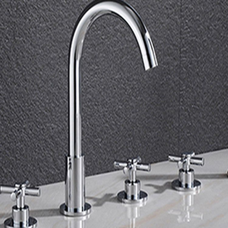 Avtoit | Contemporary Bathroom Faucet Deck Mount Copper Low Arc Swivel Roman Bathtub Faucet Set