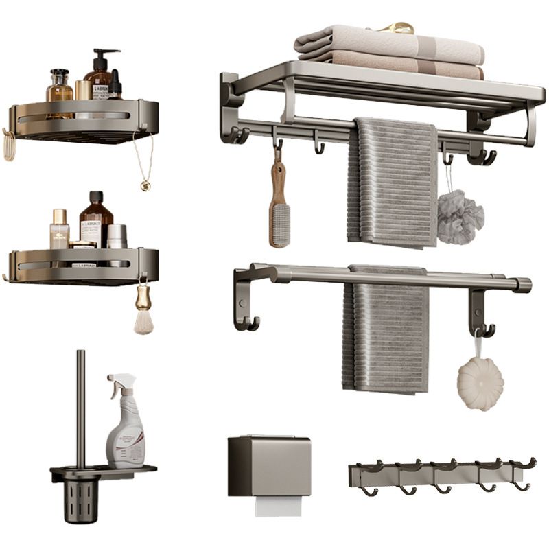 Avtoit | Modern Bathroom Accessories Set in Gray with Bathroom Shelf/Towel Holder/Robe Hooks & Paper Holder