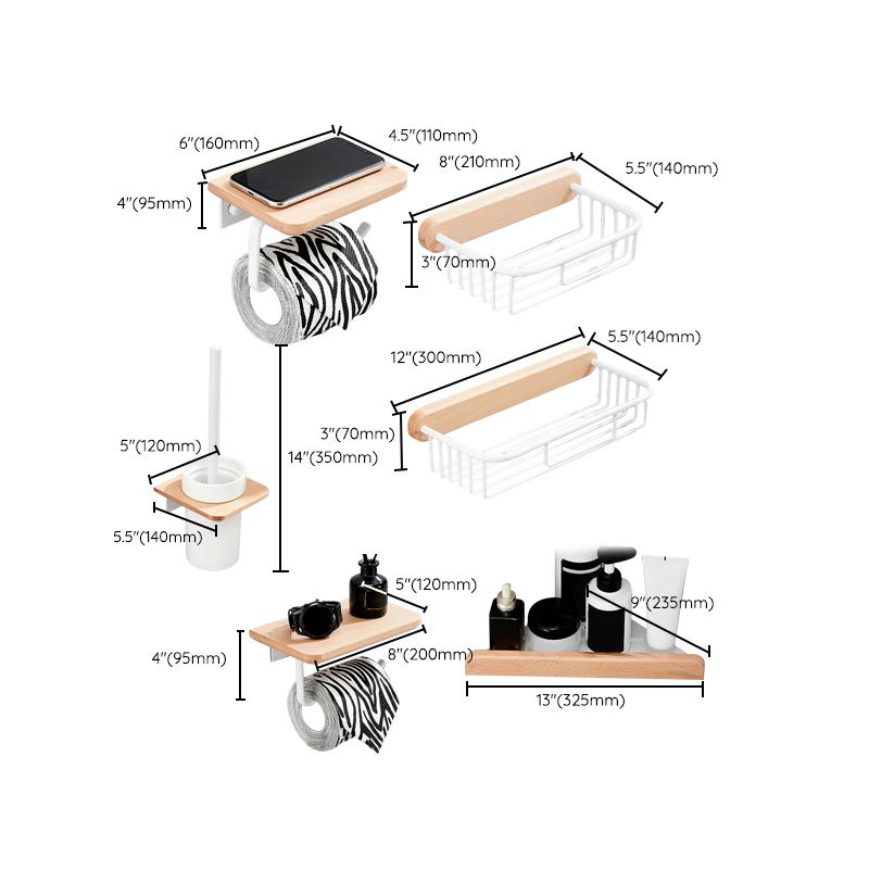 Avtoit | White 7-piece bathroom accessory set wood and metal bath set