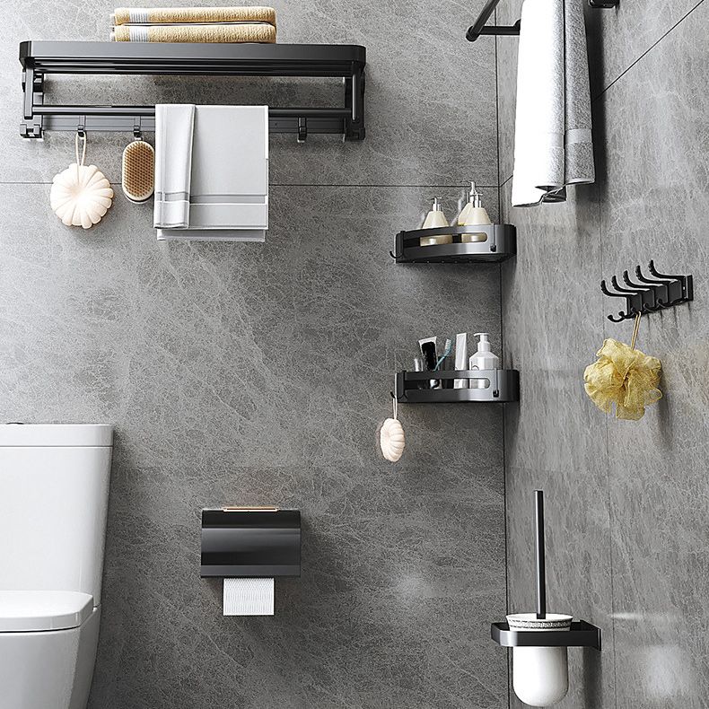 Avtoit | Modern Matte Black Bathroom Accessory Set with Bath Shelf/Towel Hooks/Towel Bar