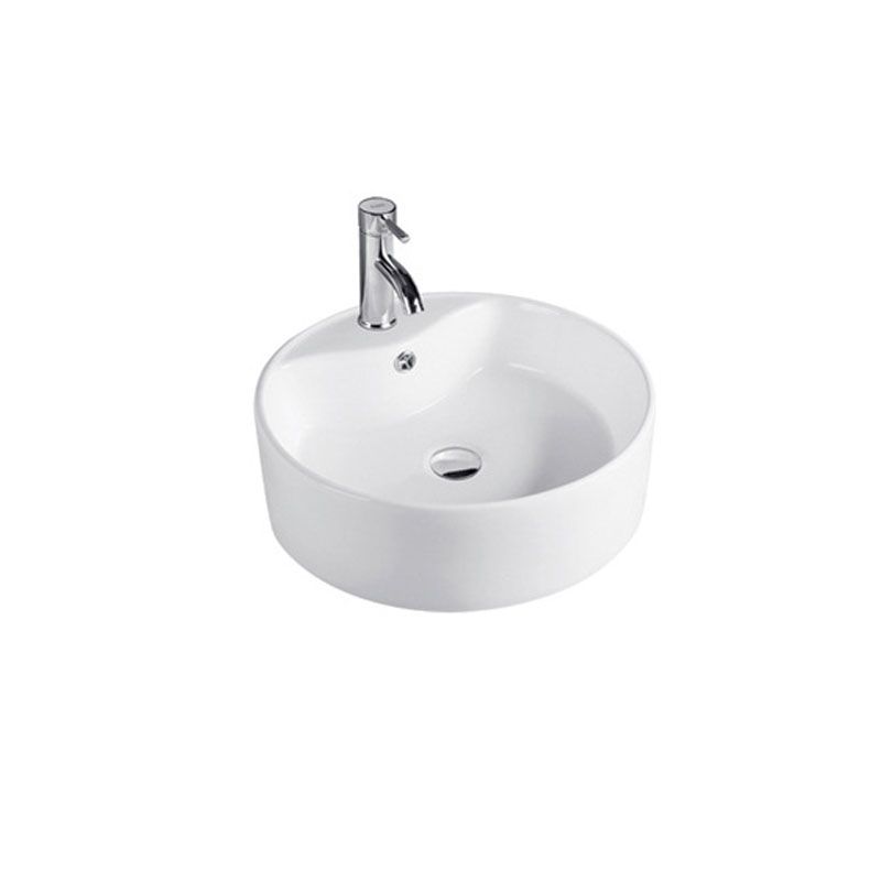 Avtoit | Contemporary Sink Porcelain Water Trough with Round Shape (Faucets Not Included)