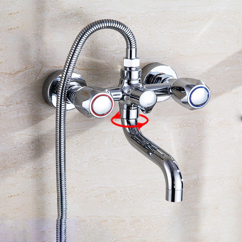 Avtoit | Chrome Bathroom Faucet Trim Wall-mounted Swing Faucet with Hand Shower