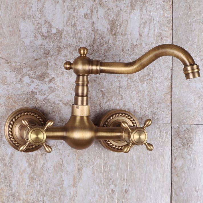 Avtoit | Vintage Bathtub Faucet Two Cross Handle Faucet Solid Copper Wall Mounted Faucet