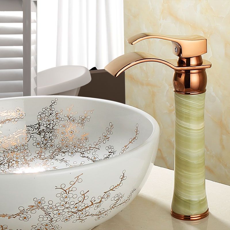 Avtoit | Wall-mounted Copper Roman Bath Faucet Low Arc Roman Bath Faucet Set with Jade
