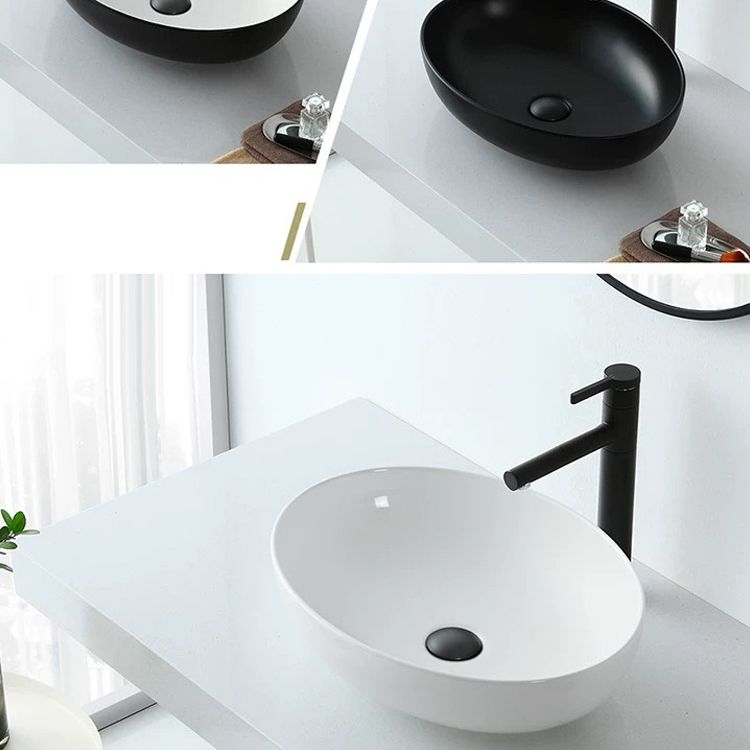 Avtoit | Modern Vessel Bathroom Sink Oval Porcelain with Pop-Up Drain System Vessel