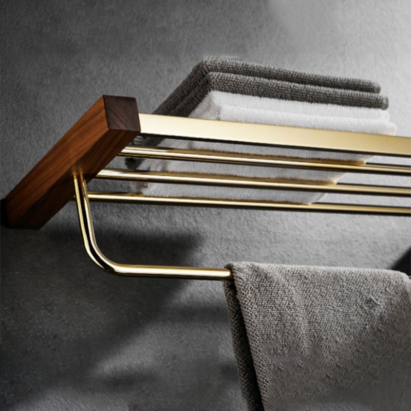 Avtoit | Polished Brass Bathroom Hardware Set Metal & Wood Bathroom Set with Bath Shelf/Towel Bar