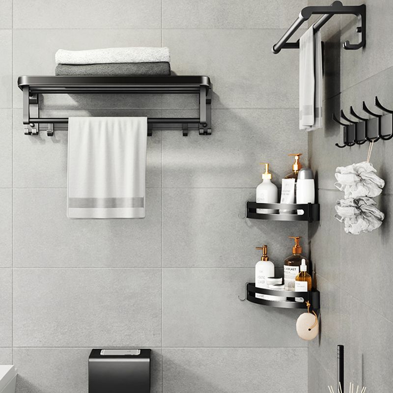 Avtoit | Contemporary bathroom accessory set with black finish and bath shelf/towel bar