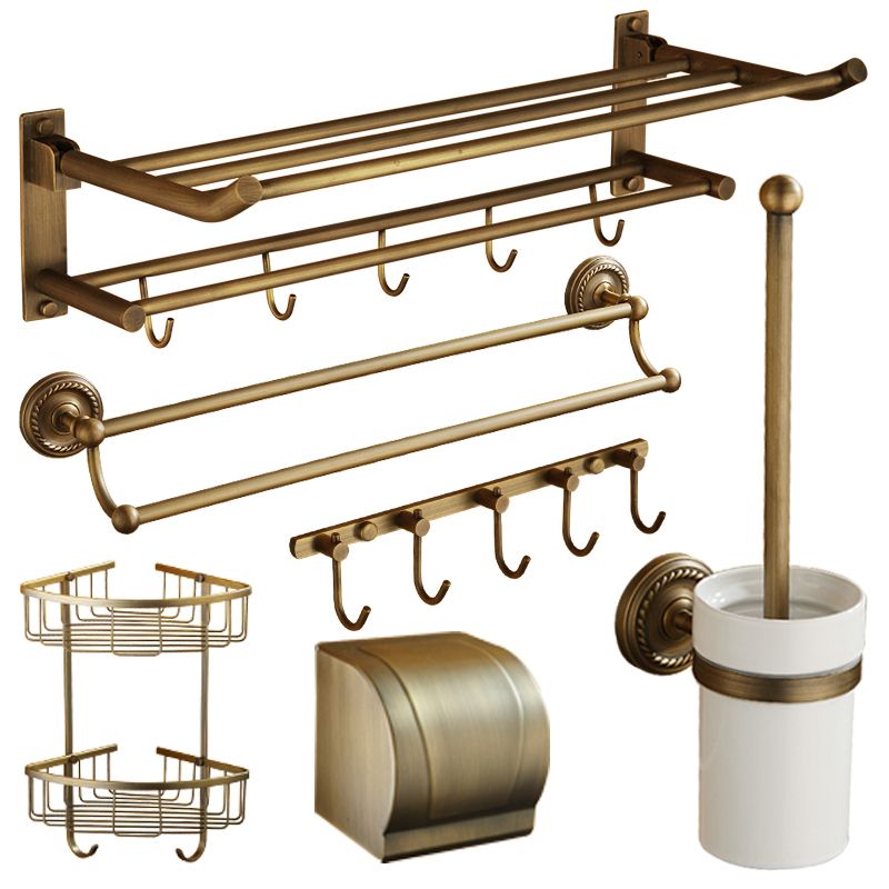 Avtoit | Worn Brass Traditional Bathroom Set with Bath Shelf/Paper Holder & Towel Bar