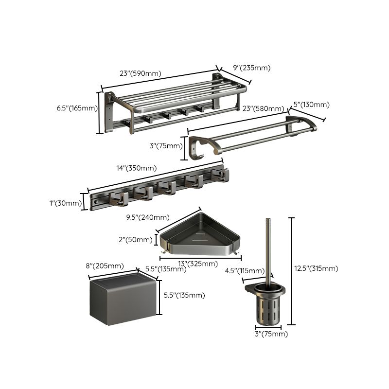 Avtoit | Modernism Aluminum Bathroom Accessories Set Gray Metal Bathroom Set with Towel Holder/Bath Shelf