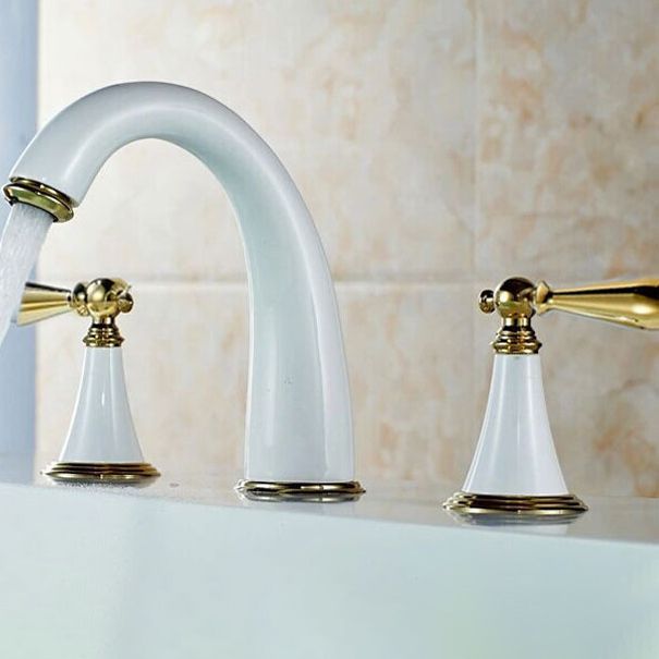 Avtoit | Copper Deck-Mounted Roman Bathtub Faucet Low Arc Roman Bathtub Faucet Set